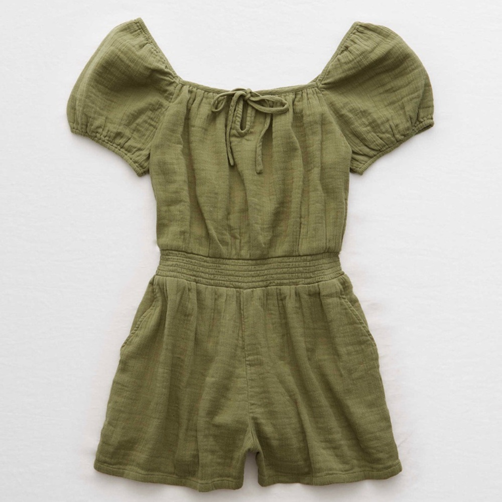 Olive Puff Sleeve Romper